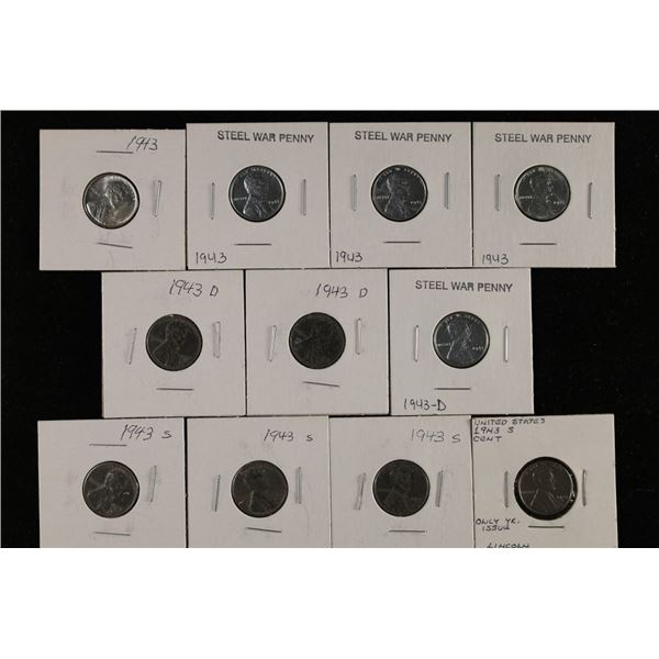 11 LINCOLN 1943 STEEL WAR CENTS: 4-1943, 3-1943-D&