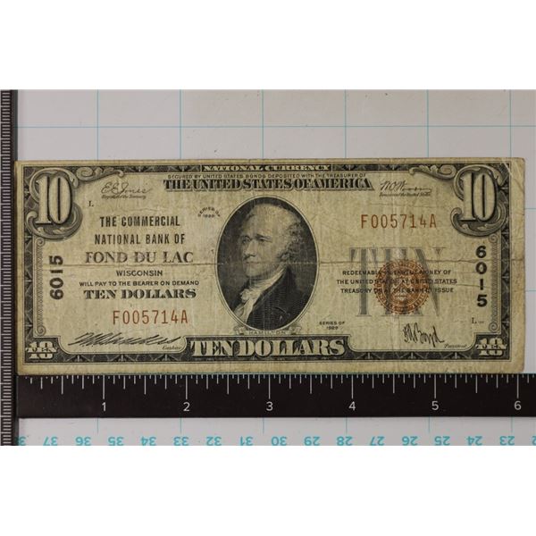 1929 US $10 NATIONAL CURRENCY BROWN SEAL