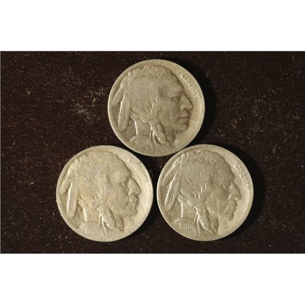 BETTER DATE 1919-P/D/S BUFFALO NICKELS ALL ARE