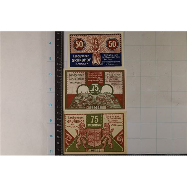 3-1921 GERMAN GRUNDHOF CRISP UNC NOTGELDS