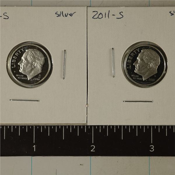 2010-S & 2011-S SILVER PROOF ROOSEVELT DIMES
