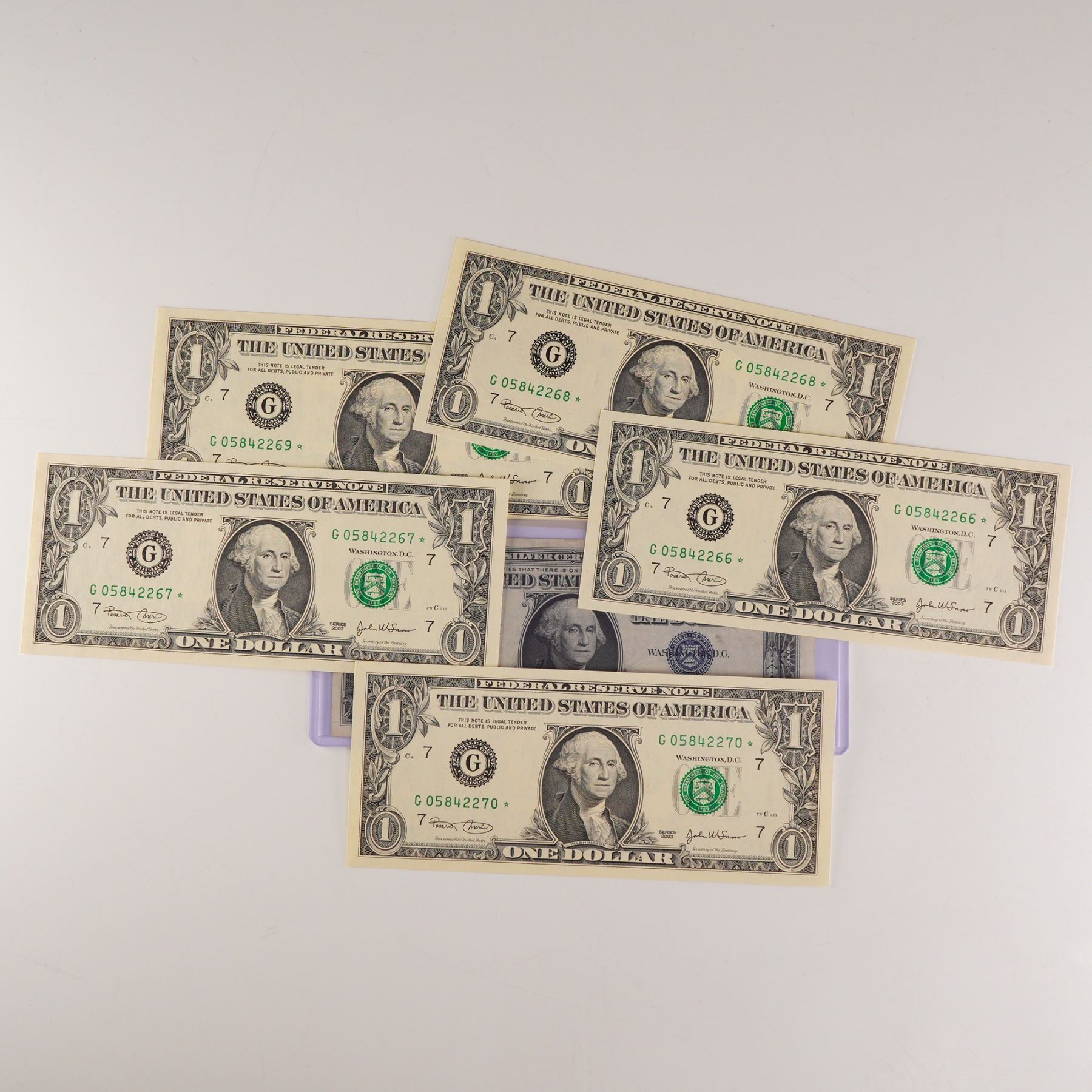 6pc U.S. One Dollar Note Group- 2003 Consecutive Star Notes and 1957 Silver