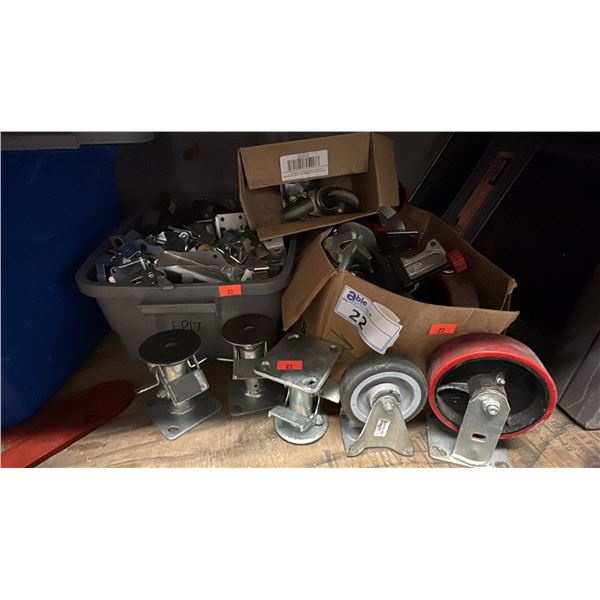 2 LARGE BOXES HEAVY DUTY AND ASST CASTORS AND BRACKETS /LOCKS