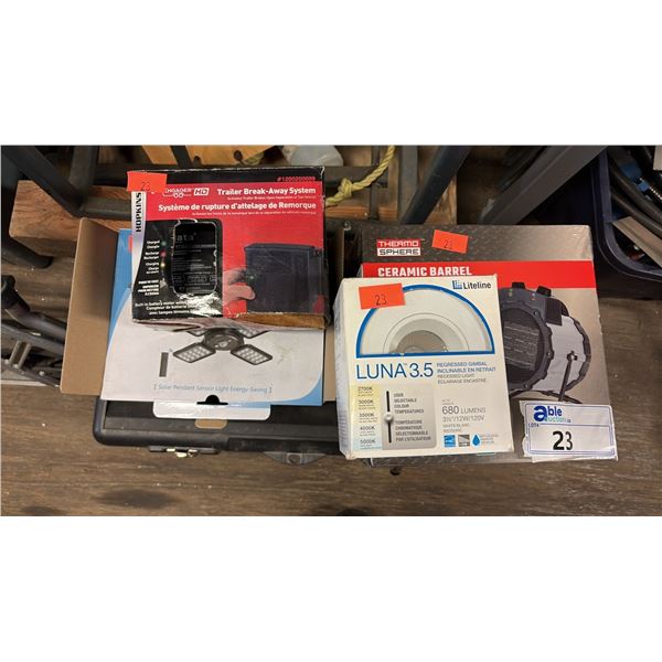 GROUP -THERMO-SPHERE CERAMIC BARREL HEATER 1500W WITH 2 HEAT SETTINGS, RECESSED GIMBAL 680 LUMENS,