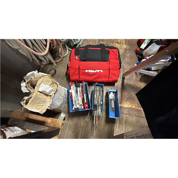 GROUP LOT OF NEW HILTI CONCRETE BITS. OVER 100 PIECES PLUS SOME GOOD USED. IN HILTI BAG