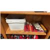 Image 10 : SHELF LOT OF HILTI ACCESSORIES ETC. 2 HEAT GUNS, CHALK LINE, QUARTZ BULBS, OVER 10 FIRE EXTINGUISHER