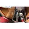 Image 12 : SHELF LOT OF HILTI ACCESSORIES ETC. 2 HEAT GUNS, CHALK LINE, QUARTZ BULBS, OVER 10 FIRE EXTINGUISHER