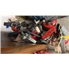 Image 14 : SHELF LOT OF HILTI ACCESSORIES ETC. 2 HEAT GUNS, CHALK LINE, QUARTZ BULBS, OVER 10 FIRE EXTINGUISHER