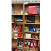 Image 1 : SHELF LOT OF HILTI ACCESSORIES ETC. 2 HEAT GUNS, CHALK LINE, QUARTZ BULBS, OVER 10 FIRE EXTINGUISHER