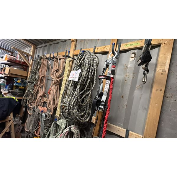 GROUP LOT WITH SEVERAL SAFETY ROPES, DYNAMIC SAFETY HARNESS, RETRACTABLE SAFETY LINE, OTHER ROPES,