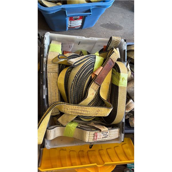 4 BINS OF 2 & 3" SLINGS, 1 BIN OF SLINGS AND ROPES