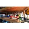 Image 1 : GROUP LOT LARGE PULLEYS AND CABLE, ROLLERS, EPOXY GUNS, TENT TIE DOWNS, LOCKS, NYLON CORD,