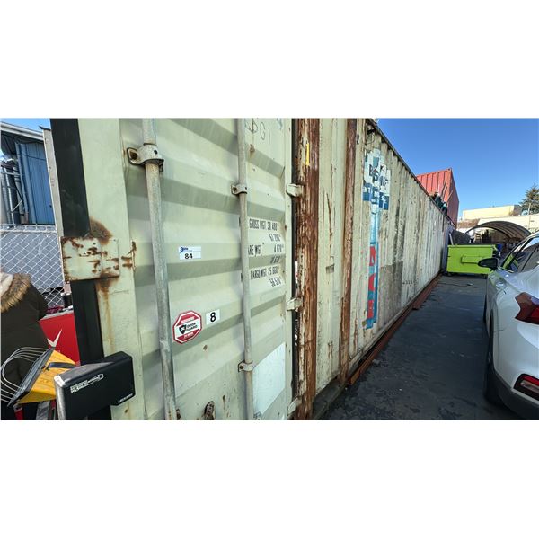45' HIGH CUBE CONTAINER/SEACAN. HAS WORKING LIGHTS AND POWER. SOME SHELVING,