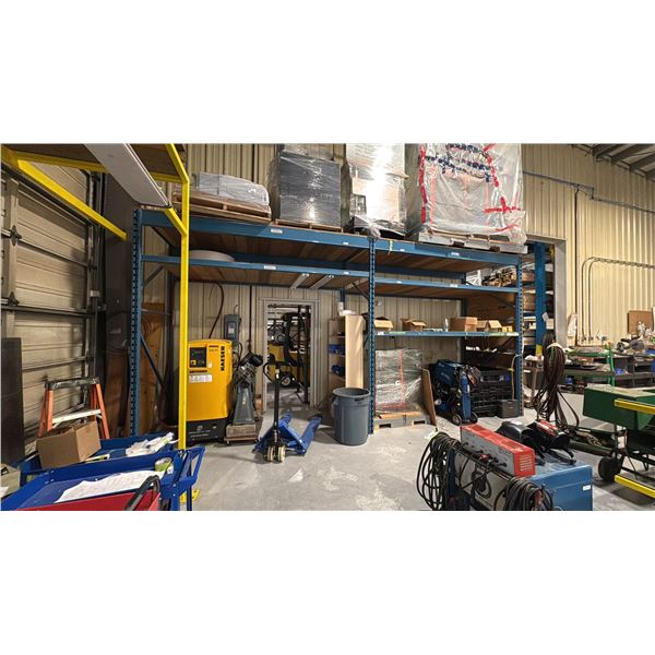 2 SECTIONS OF METAL RACKING. 3 UPRIGHTS THAT ARE 10'X48", 10X10' BEAMS AND DECKING.