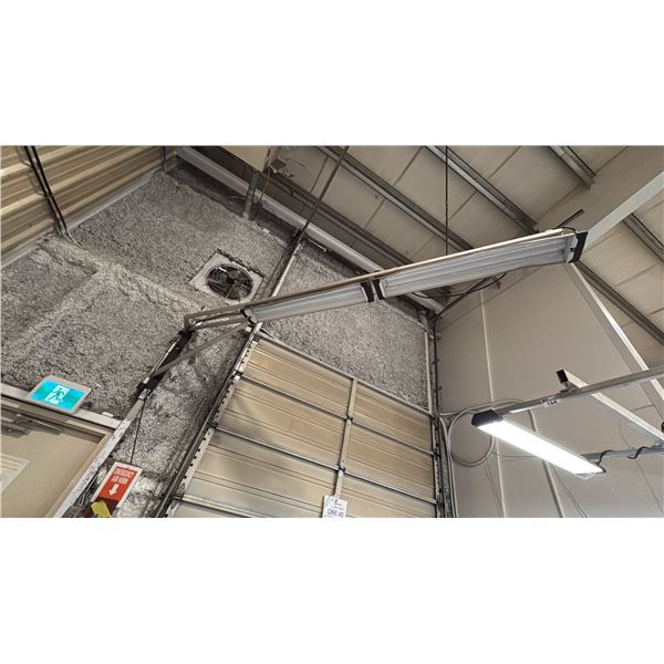 LIGHT BAR APPROX 12' OVERHEAD WITH ALUMINUM FRAME-BRING TOOLS AND HELP TO REMOVE