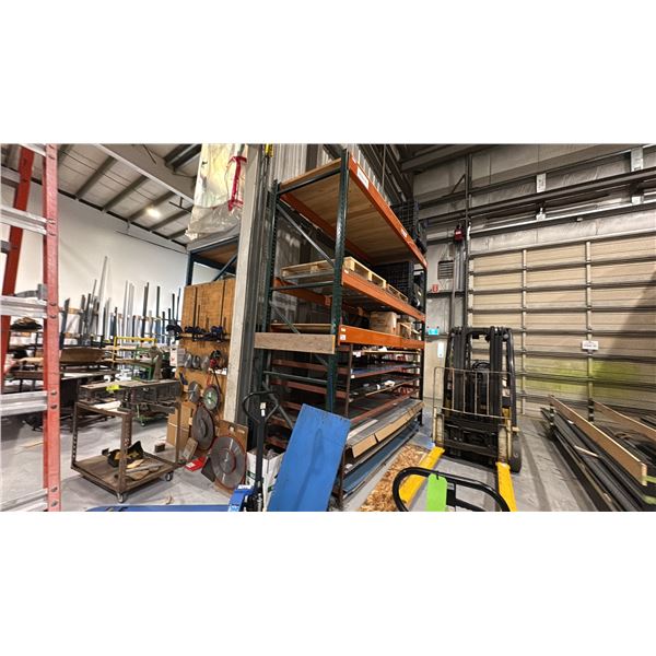 1 SECTION METAL RACKING. 2X12' X42" UPRIGHT FRAMES, 6X12' BEAMS AND DECKING,