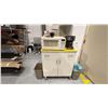 Image 2 : CREAM COLOR 33" BEER FRIDGE, MICROWAVE, COFFEE MAKER, KITCHEN SUPPLIES AND ROLLING KITCHEN CABINET
