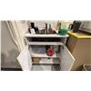 Image 7 : CREAM COLOR 33" BEER FRIDGE, MICROWAVE, COFFEE MAKER, KITCHEN SUPPLIES AND ROLLING KITCHEN CABINET