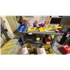 Image 1 : METAL WORK TABLE 48"X24" WITH CONTENTS. 4' STANLEY LEVEL, PRINTER, TRAILER HITCH EXTENSION, ETC