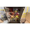 Image 2 : 4 DRAWER FILE CABINET WITH CONTENTS. RATCHET STRAPS, BATHROOM SHELF WITH CONTENTS, CLEANING SUPPLIES