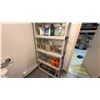 Image 5 : 4 DRAWER FILE CABINET WITH CONTENTS. RATCHET STRAPS, BATHROOM SHELF WITH CONTENTS, CLEANING SUPPLIES