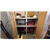 Image 1 : CONTENTS OF CABINET. SAFETY EQUIPMENT, HARNESSES, CAULKING GUN, HARD HATS, ETC
