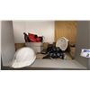 Image 3 : CONTENTS OF CABINET. SAFETY EQUIPMENT, HARNESSES, CAULKING GUN, HARD HATS, ETC