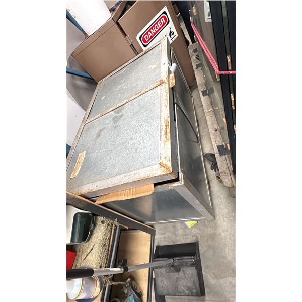 METAL BIN WITH ASST ADHESIVE TAPE, PLUMBING PARTS, VENTILATION COMPONENTS, ETC