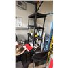 Image 3 : BLACK FOLDING TABLE WITH 5 CHAIRS, AND BLACK PLASTIC SHELF UNIT. NO CONTENTS