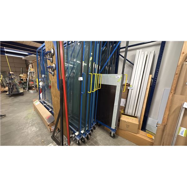 CONTENTS OF GLASS STORAGE RACK (EXCLUDING METAL SHEETS). SHEETS OF VARIOUS THICKNESS. SOME SAFETY
