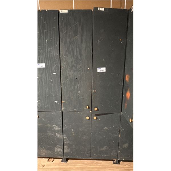 32" WIDE WOOD STORAGE CABINET WITH CONTENTS. INC DOOR CLOSERS, MECHANISM PLATES,