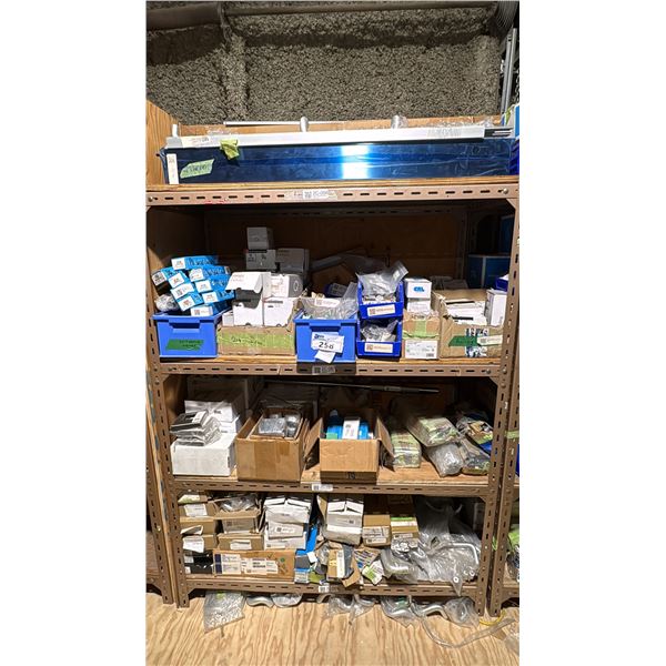 4 SHELVES OF COMMERCIAL DOOR HANDLES AND DOOR HARDWARE