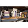 Image 6 : CONTENTS OF 3 SHELVES. CASE OF PACKING TAPE, 6 BOXES OF BARRICADE TAPE, LOCTITE, SPRAY ADHESIVE,