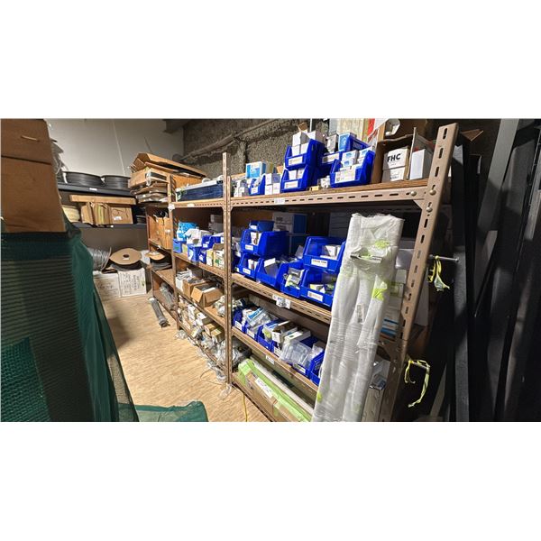 3 SECTIONS METAL FRAME SHELVING. BRING TOOLS, IT'S SCREWED TO THE WALL. NO CONTENTS. PICK