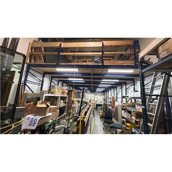 INDUSTRIAL REMOVABLE MEZZANINE. MEASURES 13'10"X18'6"X10'H. WITH LIGHTING AND 2X10" AND