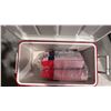 Image 2 : RED COLEMAN COOLER WITH BAG OF RED SOLO CUPS-FILL ME UP-PROCEED TO PARTY