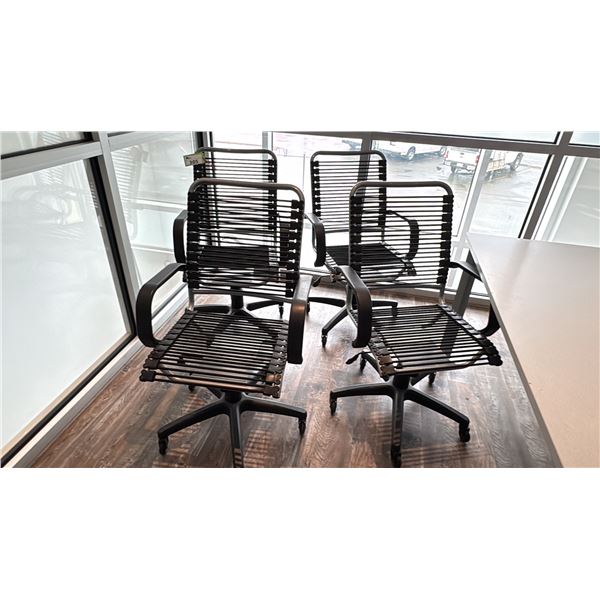 GROUP OF 4 EURO STYLE INC METAL AND RUBBER BOARDROOM CHAIRS. THESE CHAIRS ARE SUPER COMFORTABLE.