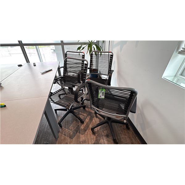 GROUP OF 4 EURO STYLE INC METAL AND RUBBER BOARDROOM CHAIRS. THESE CHAIRS ARE SUPER COMFORTABLE.