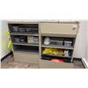Image 1 : 2 BEIGE 36" 4 DRAWER LATERAL FILE CABINETS WITH CONTENTS. 5 EARMUFFS, BIN OF FOAM EAR PLUGS,