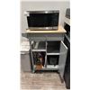 Image 1 : CUTE LITTLE KITCHEN CART ON WHEELS WITH DANBY MICROWAVE, KNIFE BLOCK WITH KNIVES, TOASTER