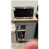 Image 2 : CUTE LITTLE KITCHEN CART ON WHEELS WITH DANBY MICROWAVE, KNIFE BLOCK WITH KNIVES, TOASTER
