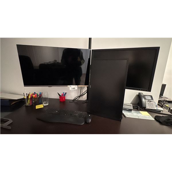 24" AND 32" MONITORS WITH ARM (BUYER TO REMOVE FROM DESK) NOTE THE DELL IN PHOTOS IS NOT INCLUDED