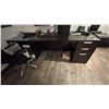 Image 4 : 2 66"W DESKS, PLAN CABINET AND 8'W OVERHEAD CABINET WITH GLASS DOORS, TACK BOARD,