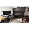 Image 4 : 2 66"X66" CORNER DESKS WITH OVERHEAD HUTCHES, 2 DRAWER PEDESTALS, SMALL BOOKCASE, STATIONARY TABLE,