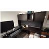 Image 5 : 2 66"X66" CORNER DESKS WITH OVERHEAD HUTCHES, 2 DRAWER PEDESTALS, SMALL BOOKCASE, STATIONARY TABLE,