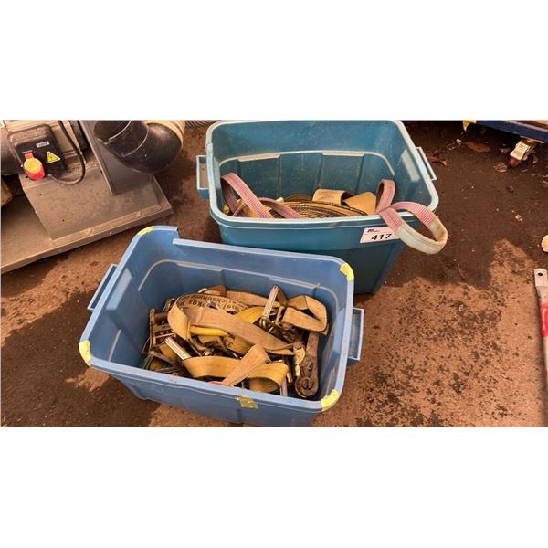 TWO BINS OF HEAVY DUTY RATCHET STRAPS AND SLINGS
