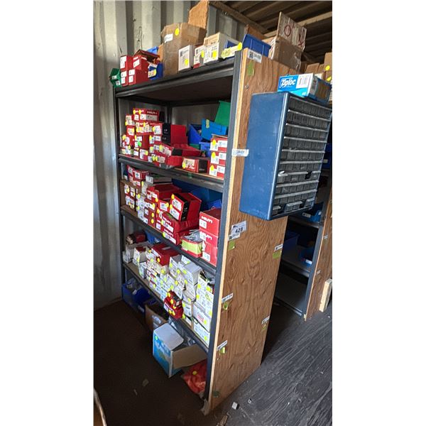 48" SHELF WITH CONTENTS. LARGE ASSORTMENT OF HILTI AND SIMPSON ANCHORS AND FASTENERS