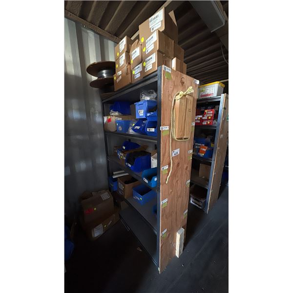 48" SHELF WITH CONTENTS.  ASSORTMENT OF GLASS INSTALLATION HARDWARE