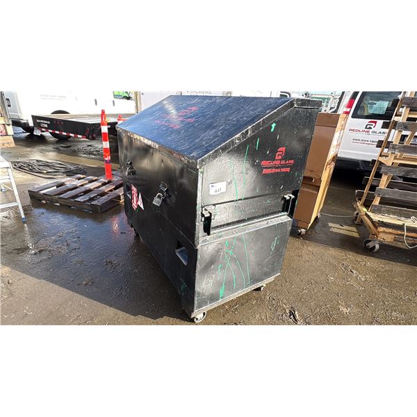 BLACK METAL JOB BOX. 5' X 30" X 56" HIGH