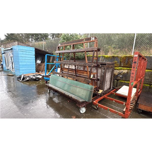 LARGE BROWN GLASS CART. DOUBLE SIDED.